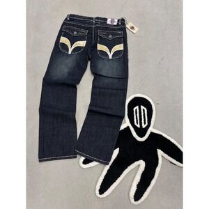 Laguna Beach Jeans Straight Dark Wash White Stitching Skull Button Men‎ 38